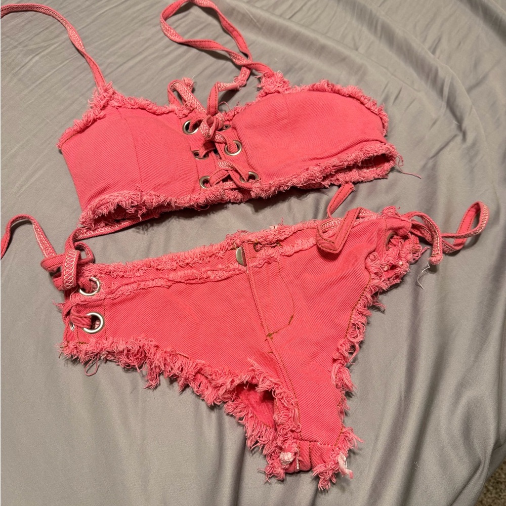 Frayed Pink Bikini Set